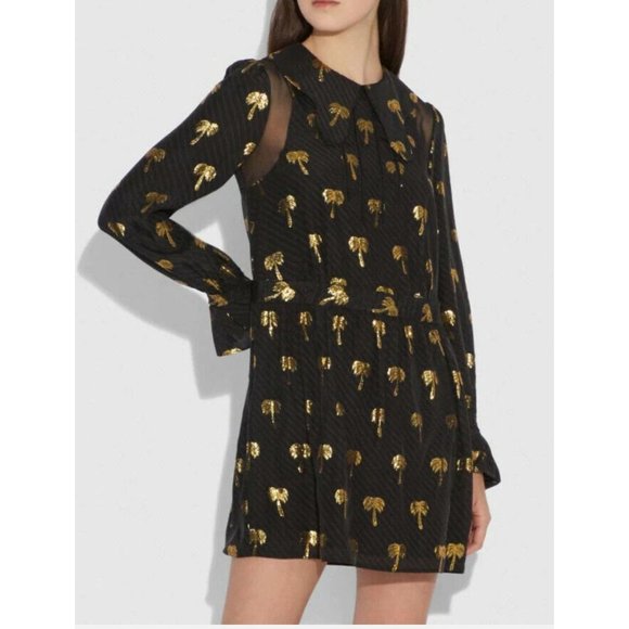 Coach Dresses & Skirts - NWT Coach Silk Gold Palm Trees Embroidered Dress